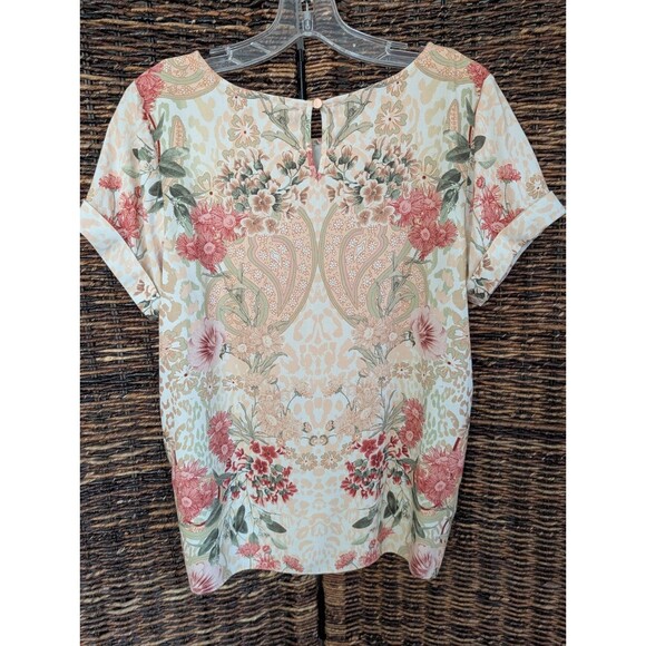 Soft Surroundings Floral Leopard Print Modal Pleated Front Tee Shirt Women's PM - Picture 5 of 8